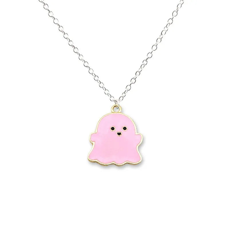 2Pcs Cute Black And White Ghost Pendant Necklaces For Women Men Best Friend Lovely Ghost Pendant Couple Necklace Fashion Jewelry