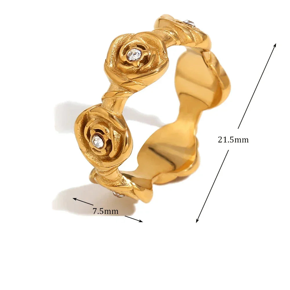 Anel de Rosas com Zircônias em Aço Inoxidável