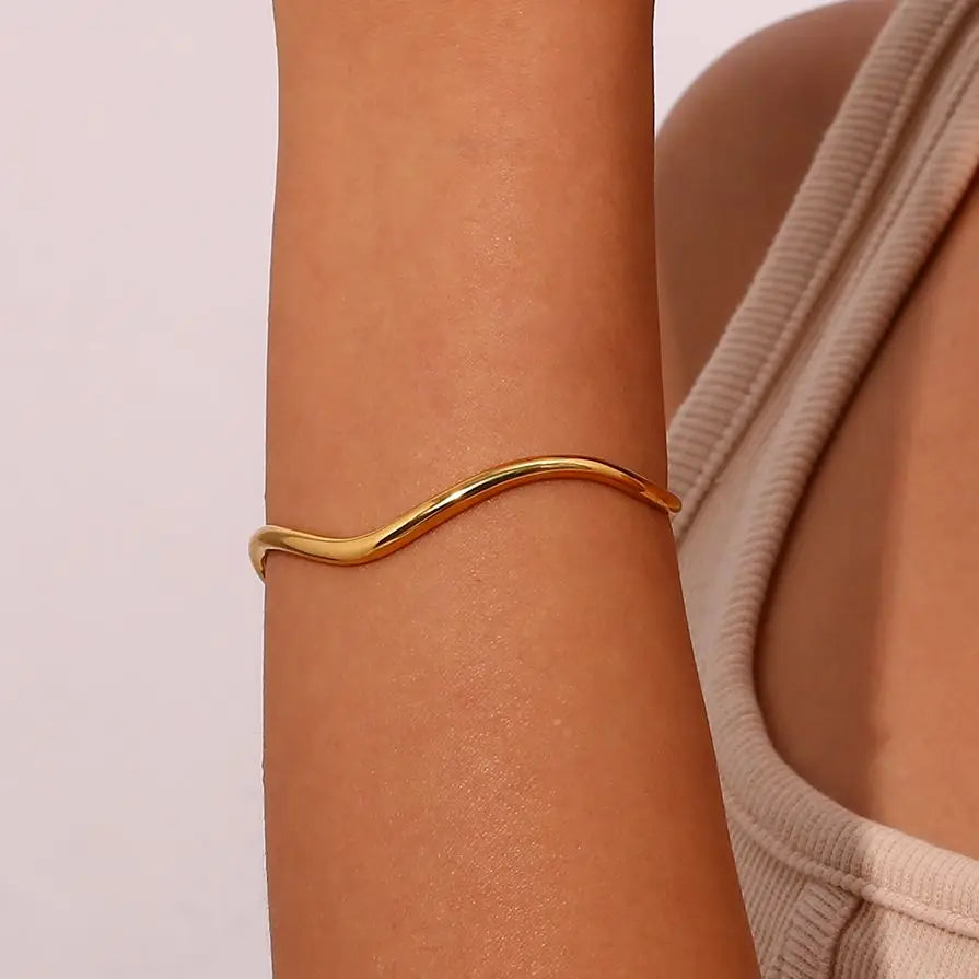 Pulseira Manguito Onda de Aço Inoxidável Burnetts Joias