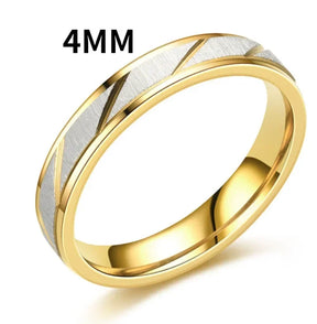 Anéis de Casal em Aço Inoxidável com Listras Douradas