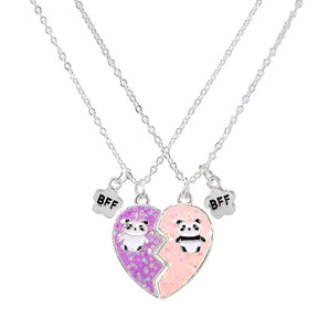 2PCS/Set Panda Heart Broken Pendant Necklace BFF Couple Jewelry for Girls Fashion Friendship Best Friends Gifts