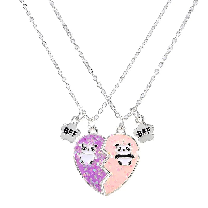 2PCS/Set Panda Heart Broken Pendant Necklace BFF Couple Jewelry for Girls Fashion Friendship Best Friends Gifts