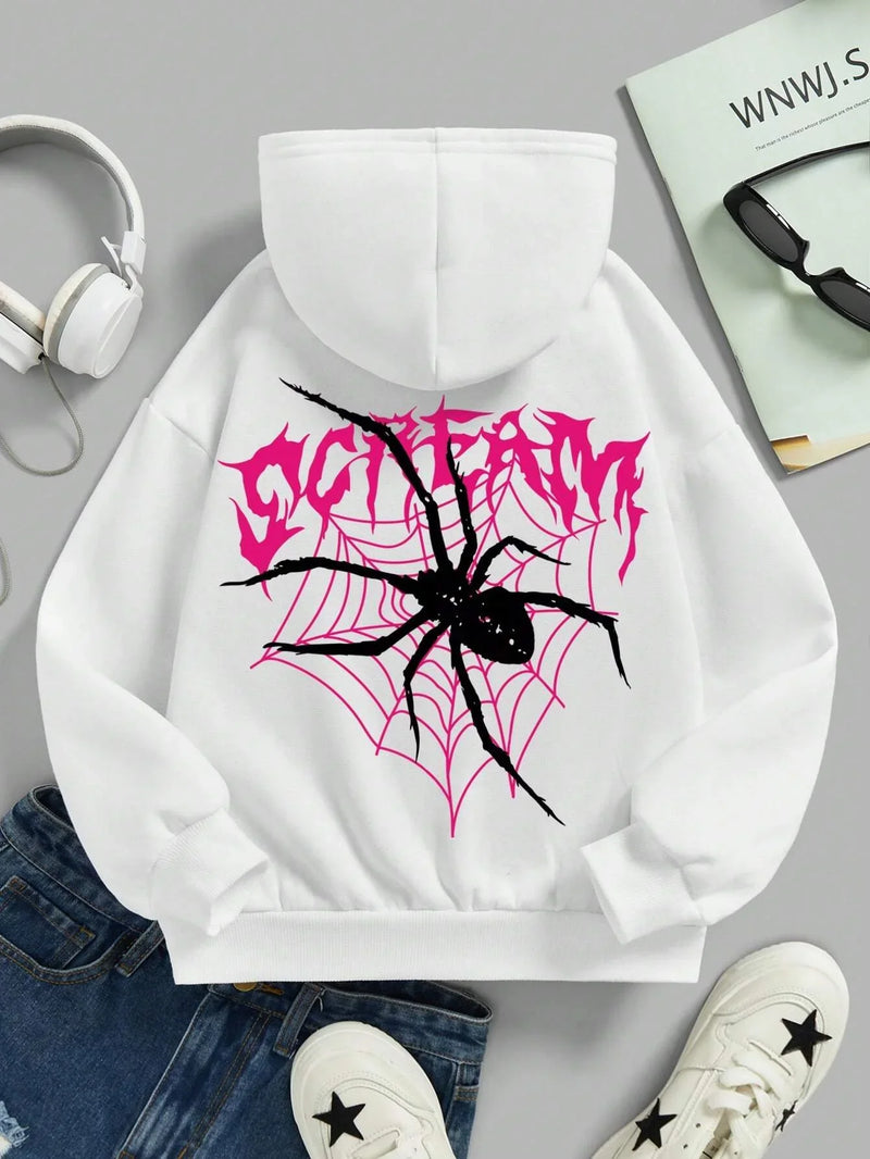 Moletom feminino teias de aranha impressão hoodies harajuku oversize hoodie