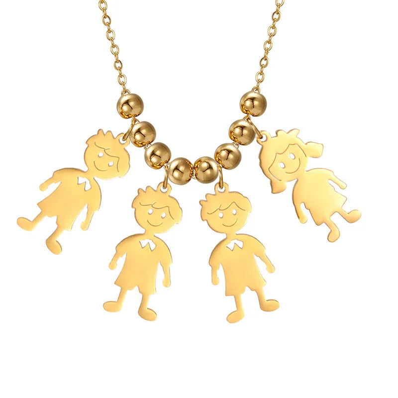 Stainless Steel Necklace Boy Girl Kids Pendant Necklace for Women Men Beads Chain Choker Family Jewelry Gift collares aesthethic