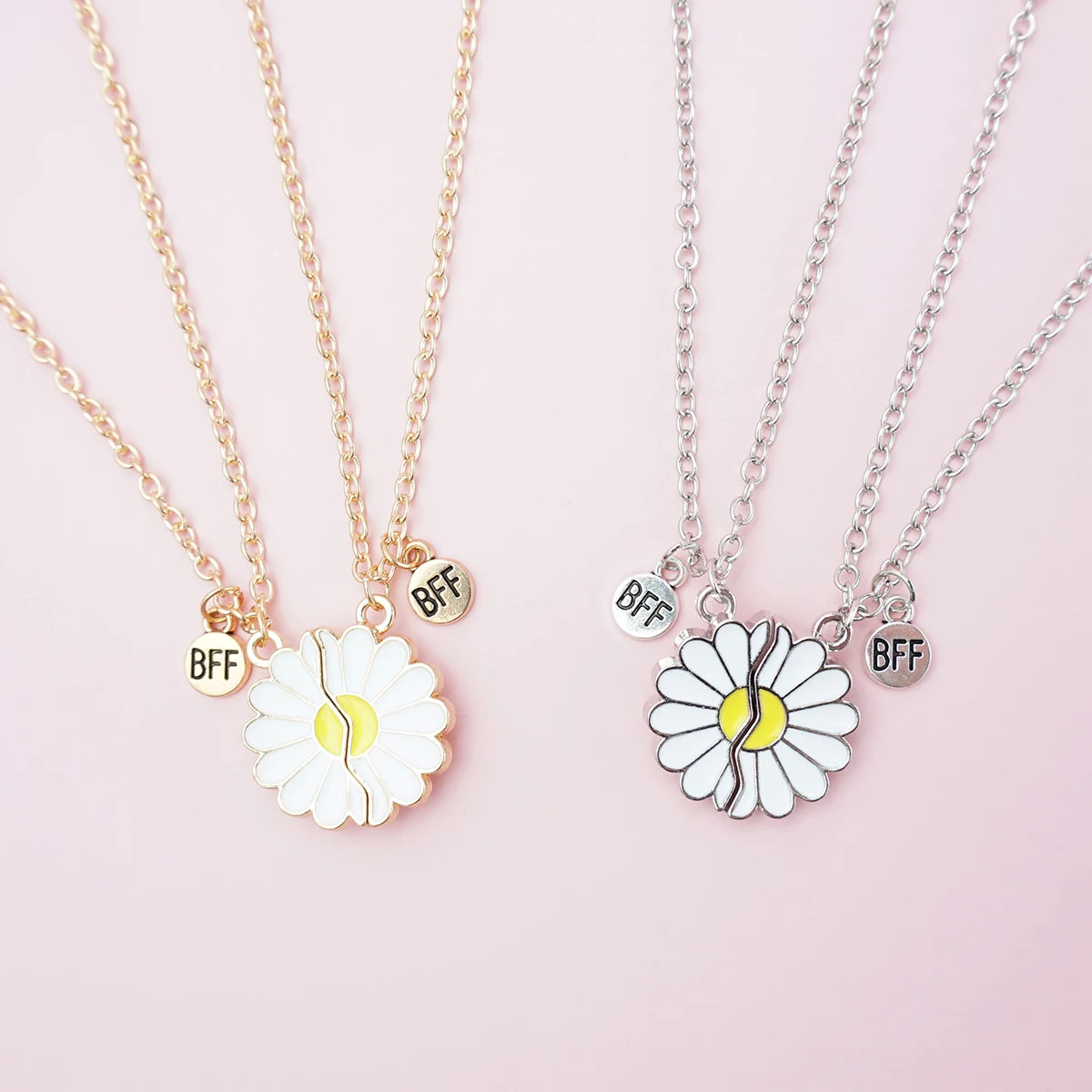 2 Pcs/set Best Friends Pendant Necklace For Woman Magnetic Adjustable Rainbow Daisy Lover Broken Heart Chain BFF Jewelry Gifts
