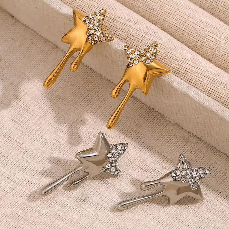 Brinco Estrela com Zircônia e Borla Elegante
