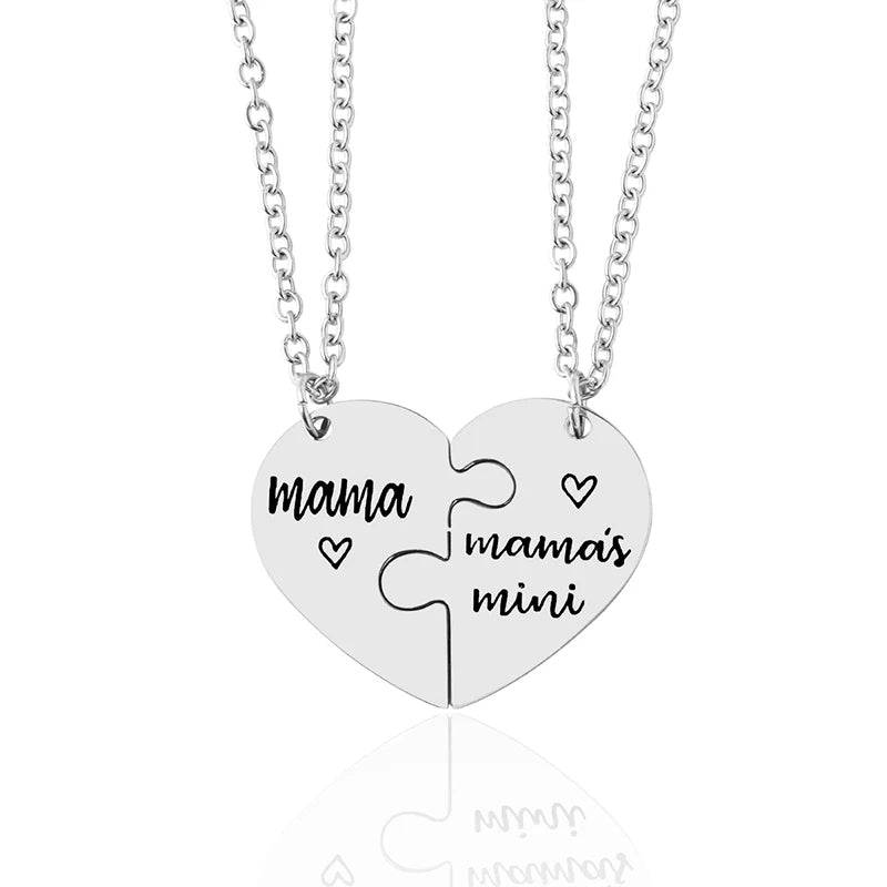 2 Pcs/Set Father Daughter Mother Son Necklace Stainless Steel Heart Puzzle Pendant Necklace Family Jewelry