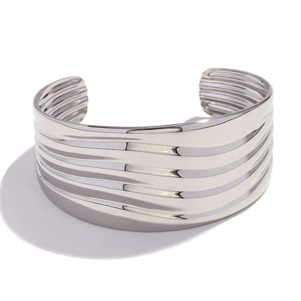 Pulseira Aberta Ondulada Banhada a Ouro 18K