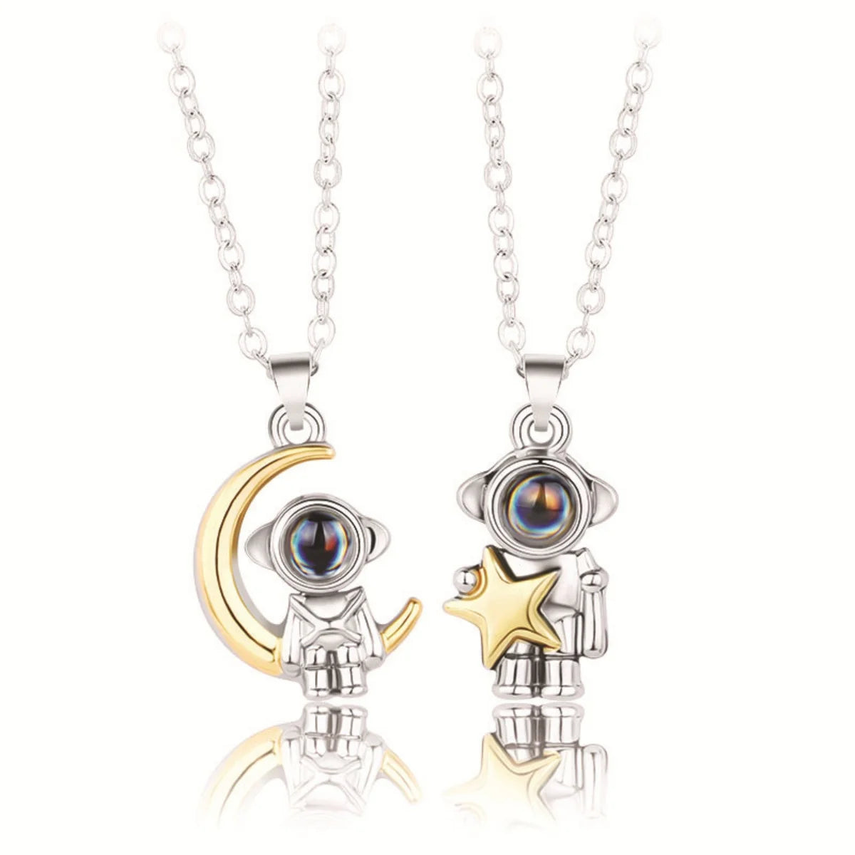 2Pcs/Set Creative Star Moon Astronaut Pendant Couple Necklace For Women Men 100 Languages I Love You Projection Choker Jewelry