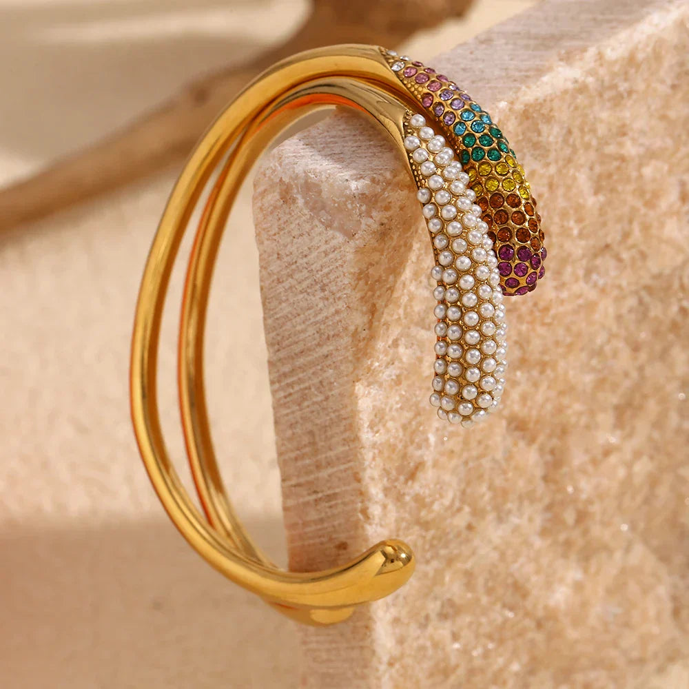 Pulseira Cobra Colorida com Zircônia Banhada a Ouro