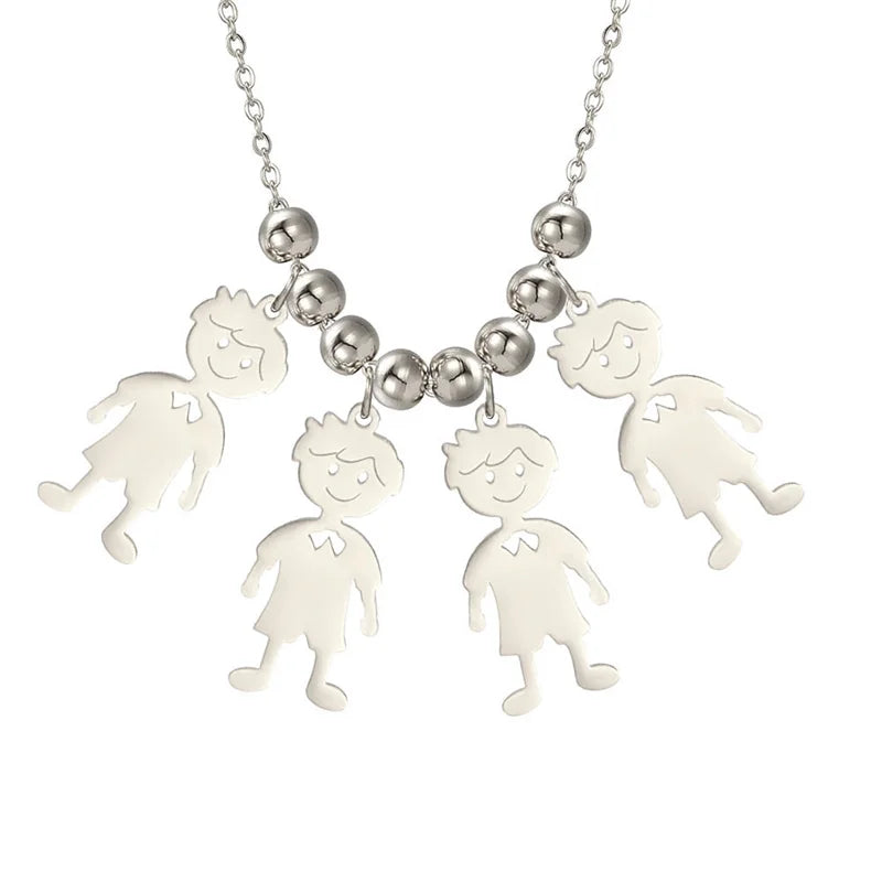 Stainless Steel Necklace Boy Girl Kids Pendant Necklace for Women Men Beads Chain Choker Family Jewelry Gift collares aesthethic