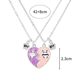 2PCS/Set Panda Heart Broken Pendant Necklace BFF Couple Jewelry for Girls Fashion Friendship Best Friends Gifts