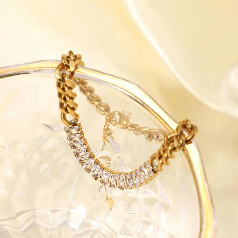 Pulseira Dourada Zircão Luxo Burnetts