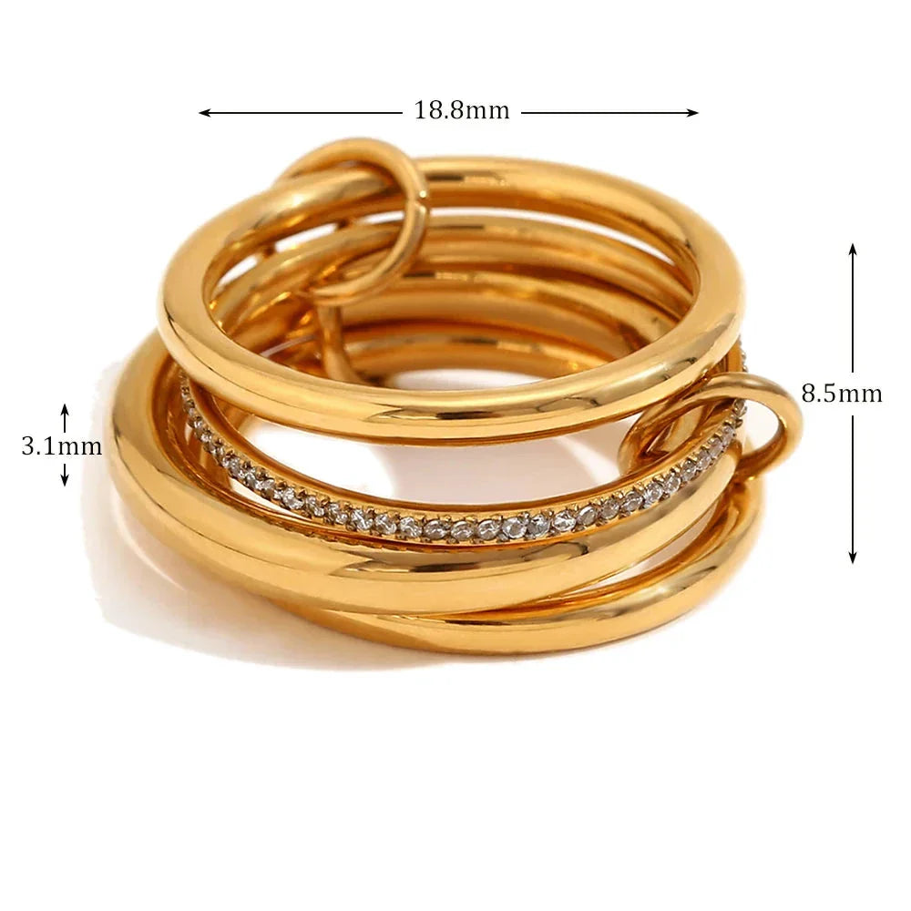 Anel Elegante de Zircônia em Aço Inoxidável