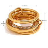 Anel Elegante de Zircônia em Aço Inoxidável