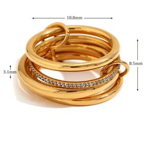 Anel Elegante de Zircônia em Aço Inoxidável
