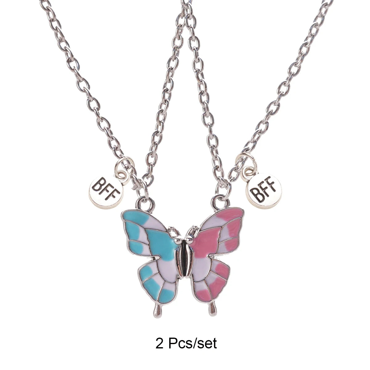 2 Pcs/set Best Friends Pendant Necklace For Woman Magnetic Adjustable Butterfly Lover Broken Heart Chain BFF Jewelry Gifts