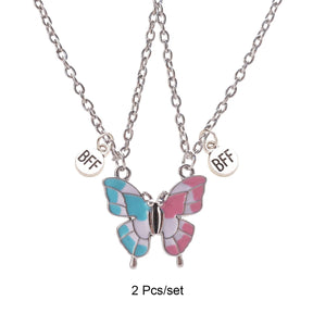 2 Pcs/set Best Friends Pendant Necklace For Woman Magnetic Adjustable Butterfly Lover Broken Heart Chain BFF Jewelry Gifts