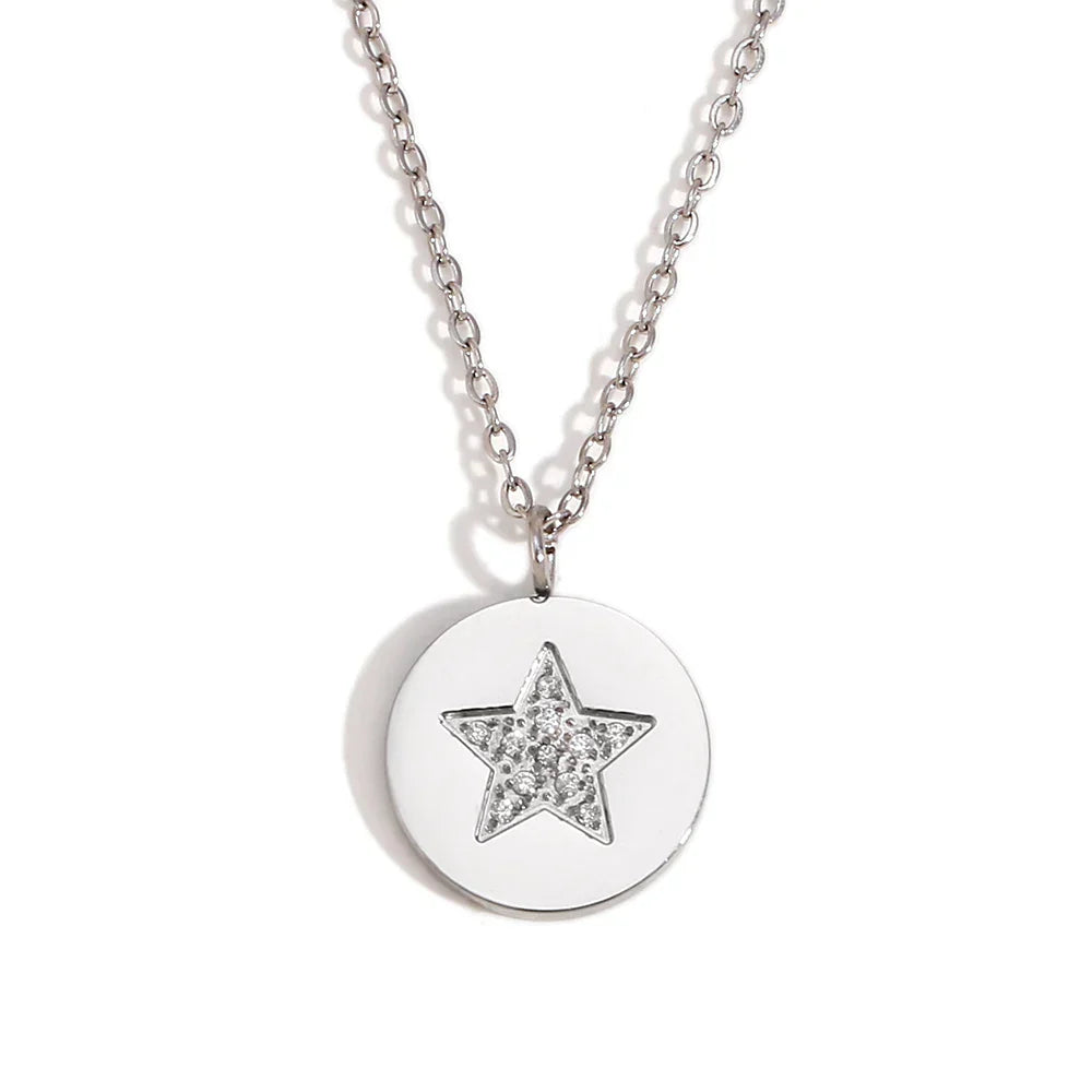 Colar Estrela em Aço Inoxidável com Zircônia