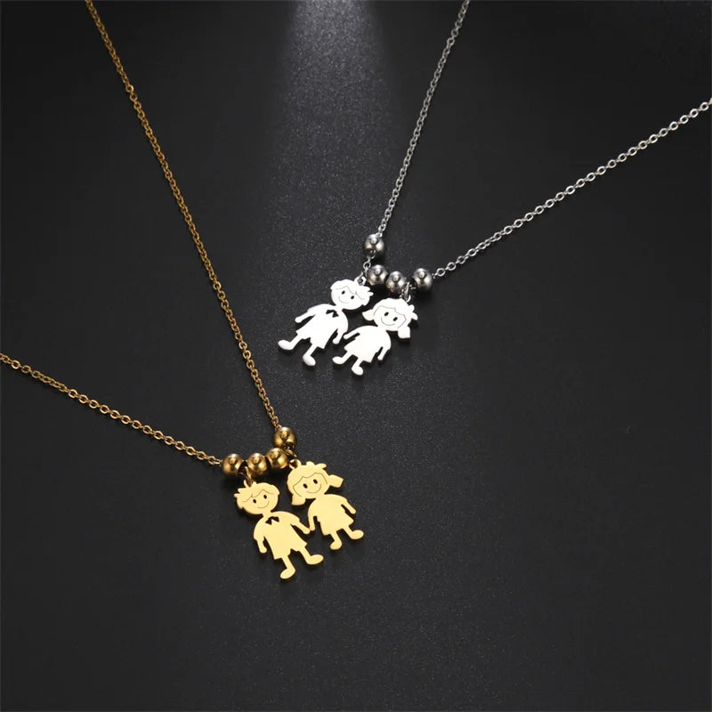 Stainless Steel Necklace Boy Girl Kids Pendant Necklace for Women Men Beads Chain Choker Family Jewelry Gift collares aesthethic