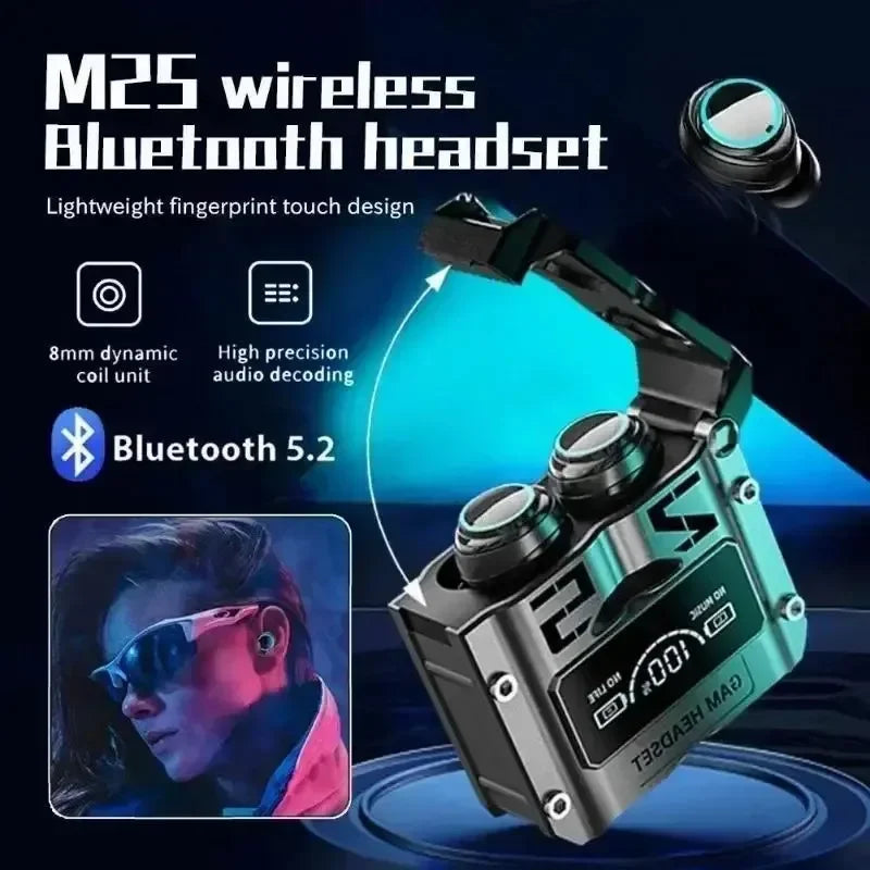 Fones originais m25 tws fones de ouvido sem fio redução de ruído bluetooth-compatível 5.3 jogos fone de ouvido controle de toque fones de ouvido intra-auriculares