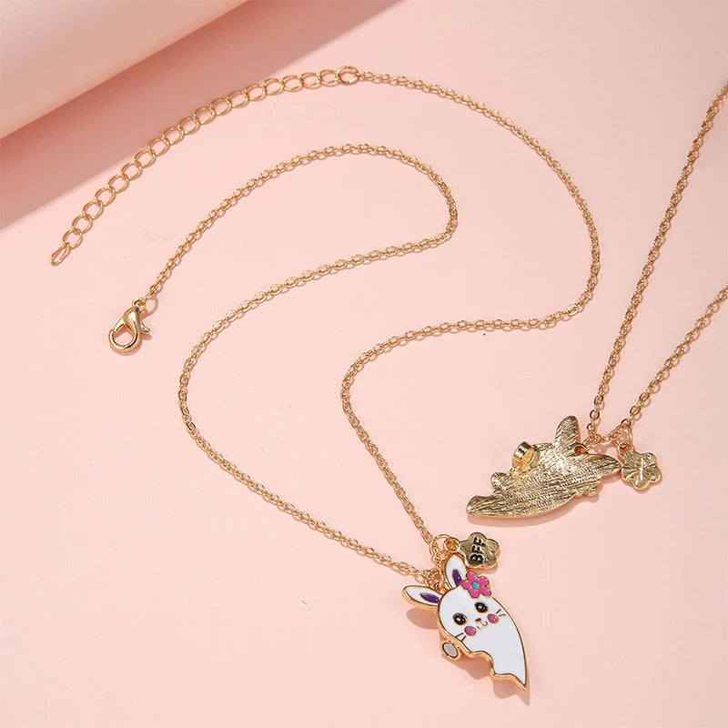 2Pcs/set Brand New Cute Rabbit Pendant Chain Best Friends Necklace BFF Friendship Jewelry Gift for Girls
