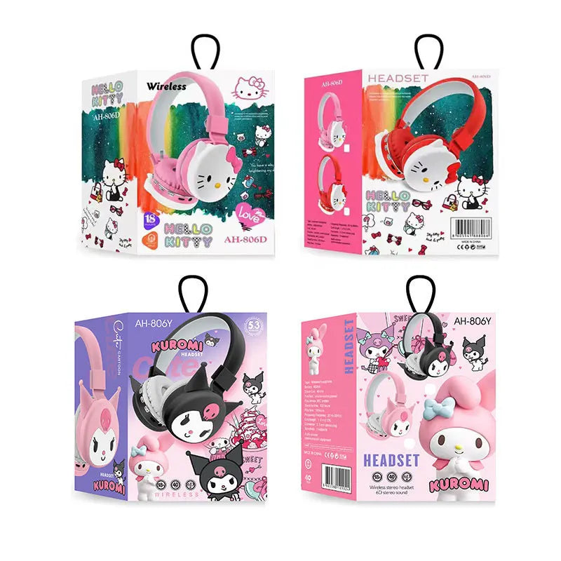 Fone kawaii y2k hello kitty fones de ouvido sem fio bluetooth com microfone com cancelamento ruído estéreo som kuromi esportes kids