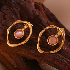 Brincos Elegantes de Zircônia em Aço Inoxidável TT