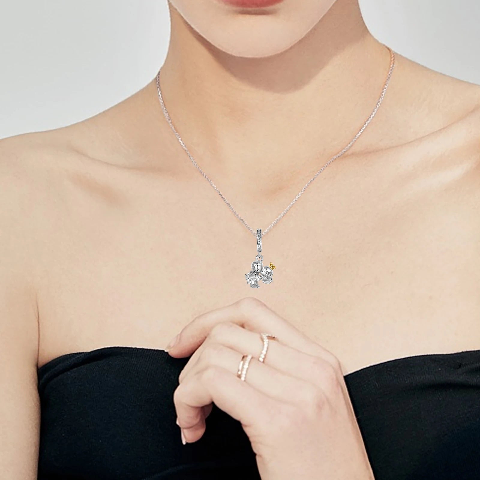 925 Sterling Silver Princess Couple kiss Crown Pendant Charm Fit 4MM hole diameter Charms Bracelets Women DIY Jewelry Gift
