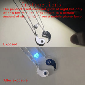 2 pieces/set Luminous peach heart black and white Yin and Yang gossip couple necklace