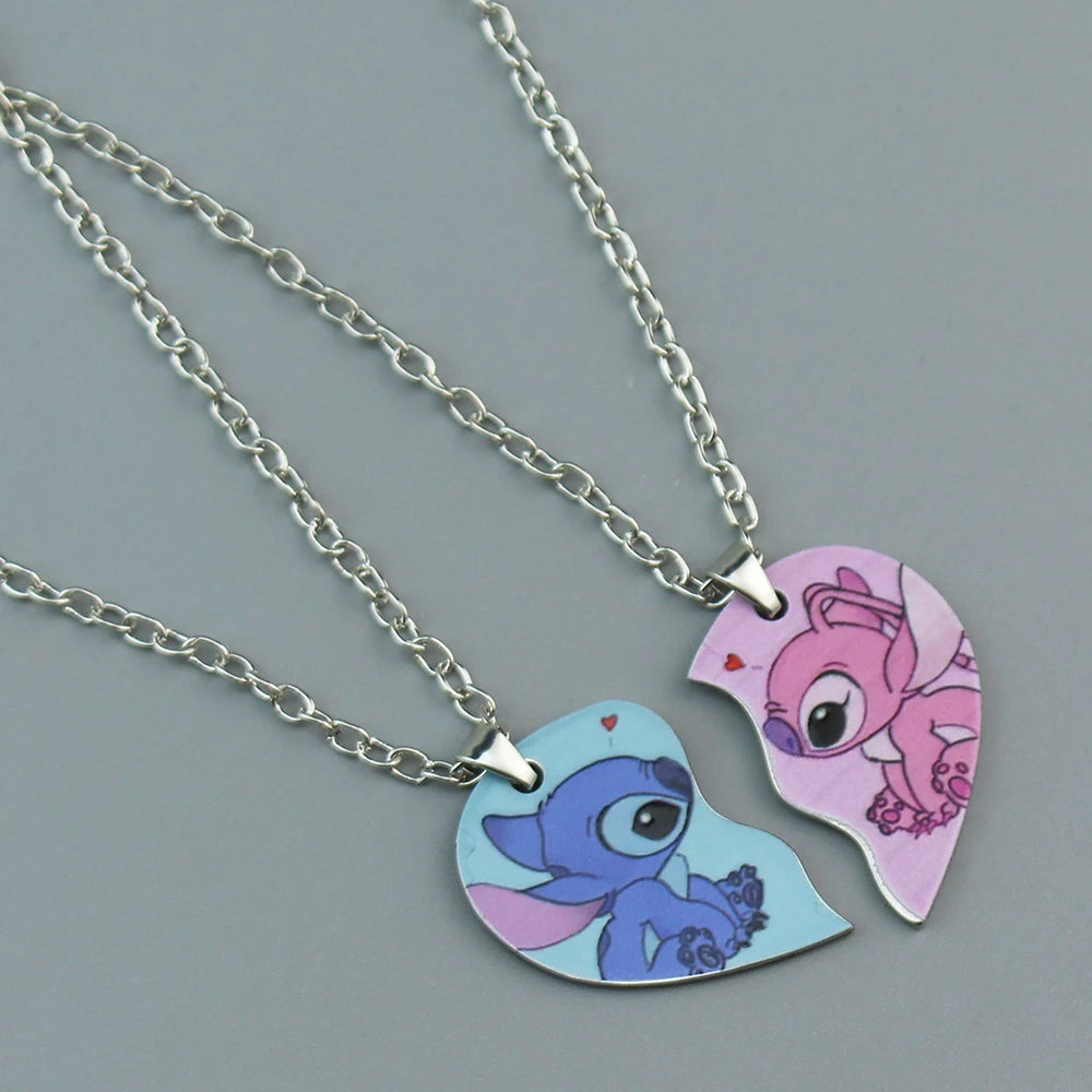 Lilo & Stitchs Necklaces Anime Stitch Heart Necklace Photo BFF Pendant Cute for Best Friends Accessories Jewelry Gifts