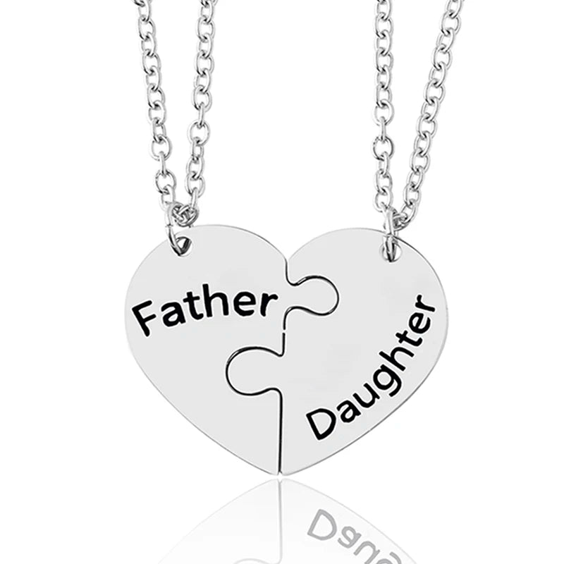 2 Pcs/Set Father Daughter Mother Son Necklace Stainless Steel Heart Puzzle Pendant Necklace Family Jewelry