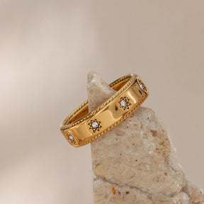 Anel Estrela de Zircão Banhado a Ouro 18K
