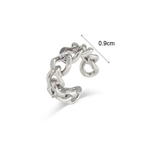 Anel Elegante de Corrente Cubana em Aço Inoxidável Banhado a Ouro 18K