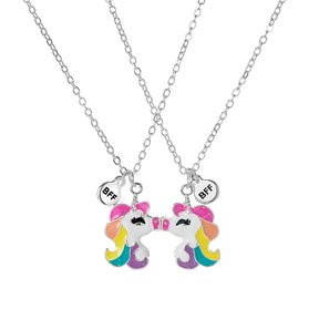 Summer Style 2pcs/set Heart Unicorn Cat Animal Pendant BFF Necklace for 2 Best Friends Girls Friendship Gifts