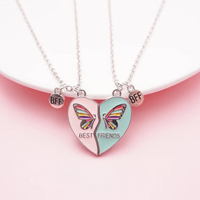 2Pcs/Set Magnetism Best Friends Pendant Necklace for Women Butterfly Lover Broken Heart Clavicle Chain BFF Best Friends Jewelry