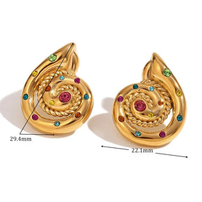 Brincos Caracol de Aço Inoxidável com Zircônias