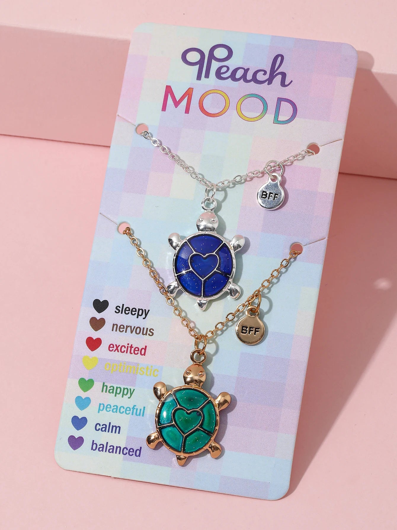 2Pcs/Set Cartoon Cat Butterfly Turtle Temperature-Sensitive Color Changing Pendants Girl Children's Friendship Gift Necklace