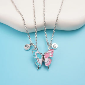 2 Pcs/set Best Friends Pendant Necklace For Woman Magnetic Adjustable Butterfly Lover Broken Heart Chain BFF Jewelry Gifts