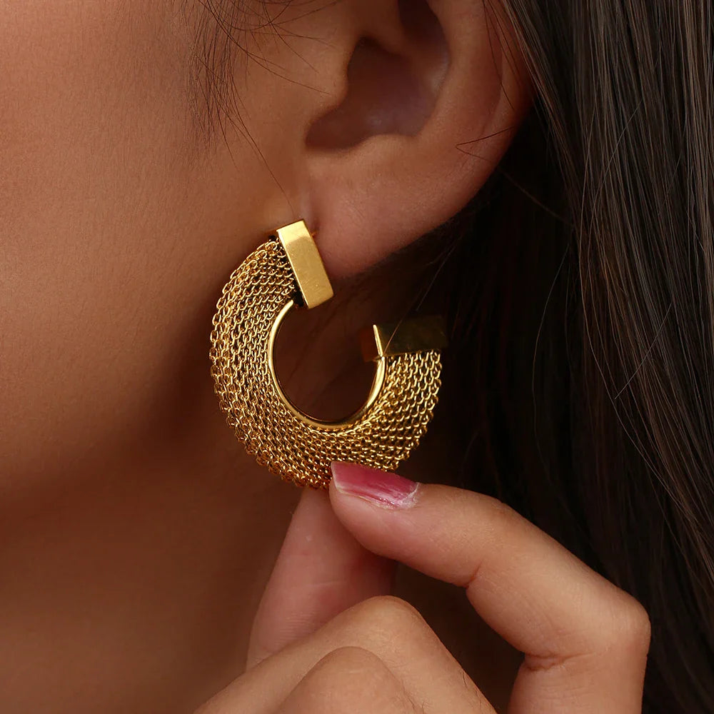 Brincos de Argola Trançados Banhados a Ouro 18K - Burnett's