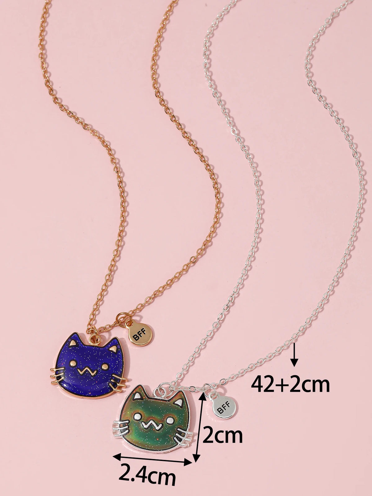 2Pcs/Set Cartoon Cat Butterfly Turtle Temperature-Sensitive Color Changing Pendants Girl Children's Friendship Gift Necklace