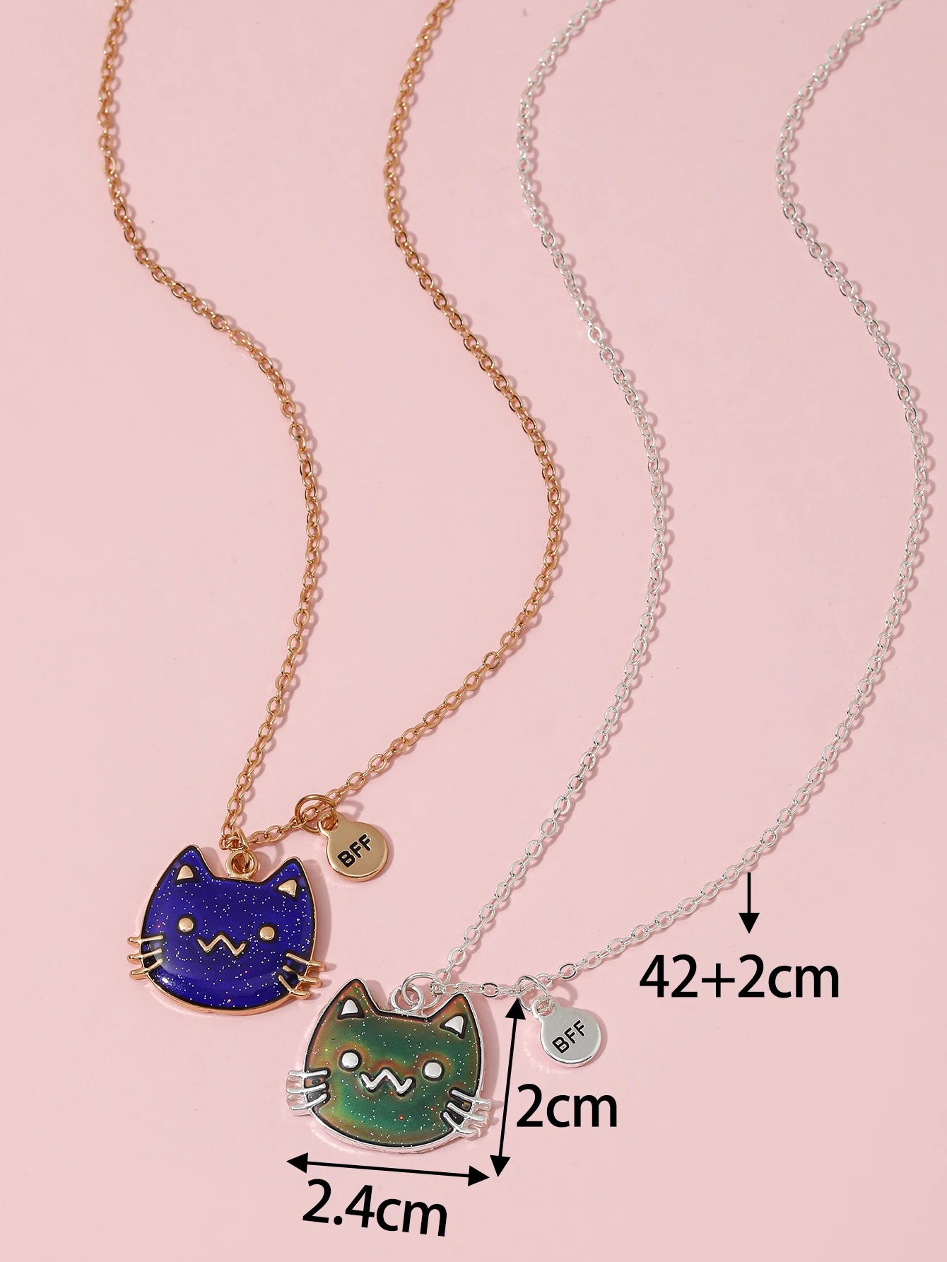 2Pcs/Set Cartoon Cat Butterfly Turtle Temperature-Sensitive Color Changing Pendants Girl Children's Friendship Gift Necklace
