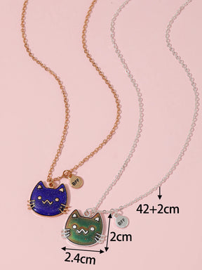 2Pcs/Set Cartoon Cat Butterfly Turtle Temperature-Sensitive Color Changing Pendants Girl Children's Friendship Gift Necklace