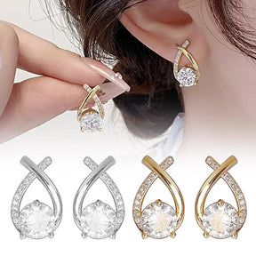 Brincos Cruzados Elegantes com Cristais