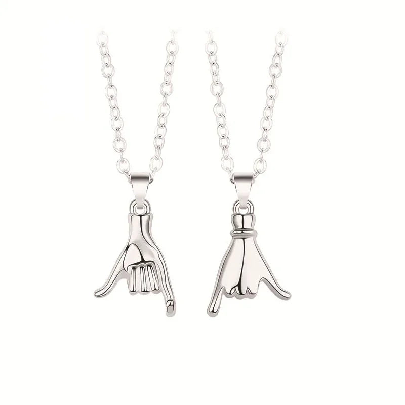 2pcs/set Pull Hook Hands Couple Necklace Pinky Swear Promise Love Hug Chain Necklace for Best Friend Couples Birthday Gifts
