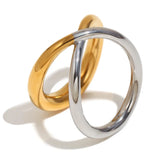 Anel Duplo Elegante em Aço Inoxidável Banhado a Ouro