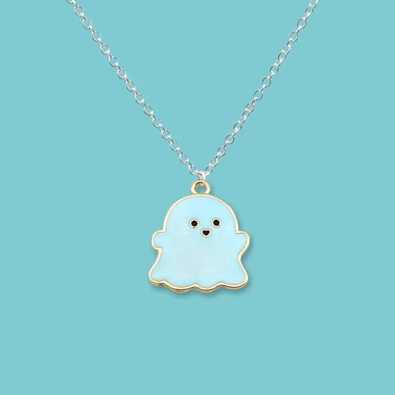 2Pcs Cute Black And White Ghost Pendant Necklaces For Women Men Best Friend Lovely Ghost Pendant Couple Necklace Fashion Jewelry