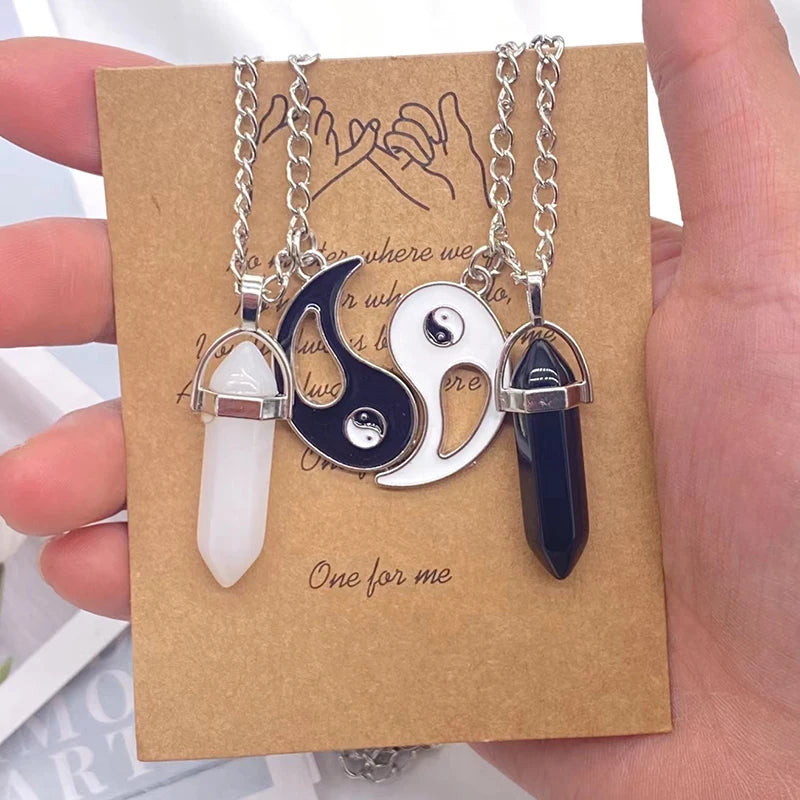 Colar de Casal Yin Yang com Pingente de Cristal