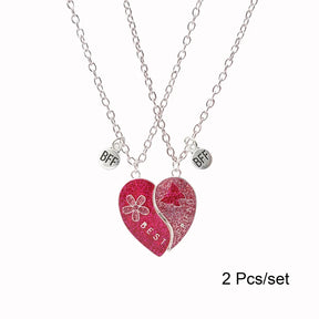 2 Pcs/Set Magnetism Best Friends Pendant Necklace for Women Cute Butterfly Flower Broken Heart Clavicle Chain BFF Best Friends
