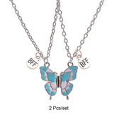 2 Pcs/set Best Friends Pendant Necklace For Woman Magnetic Adjustable Butterfly Lover Broken Heart Chain BFF Jewelry Gifts
